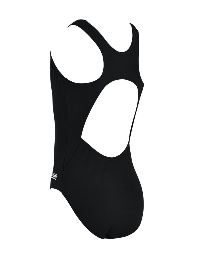 Zoggs Girls Cottesloe Sportsback black swimsuit with cutout and logo