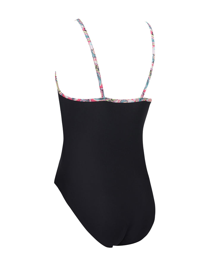 Zoggs girls heavenly classicback swimsuit in black with floral straps