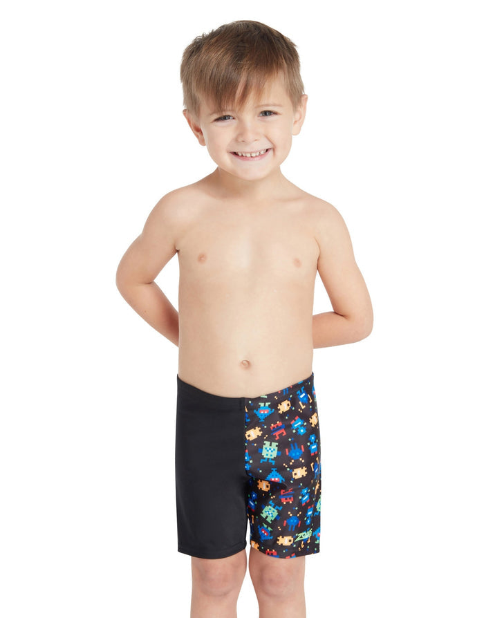 Zoggs Tots Boys Pixel Monsters black multi swim trunks
