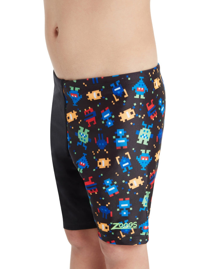 Zoggs Tots Boys Pixel Monsters black multi swim jammer trunks